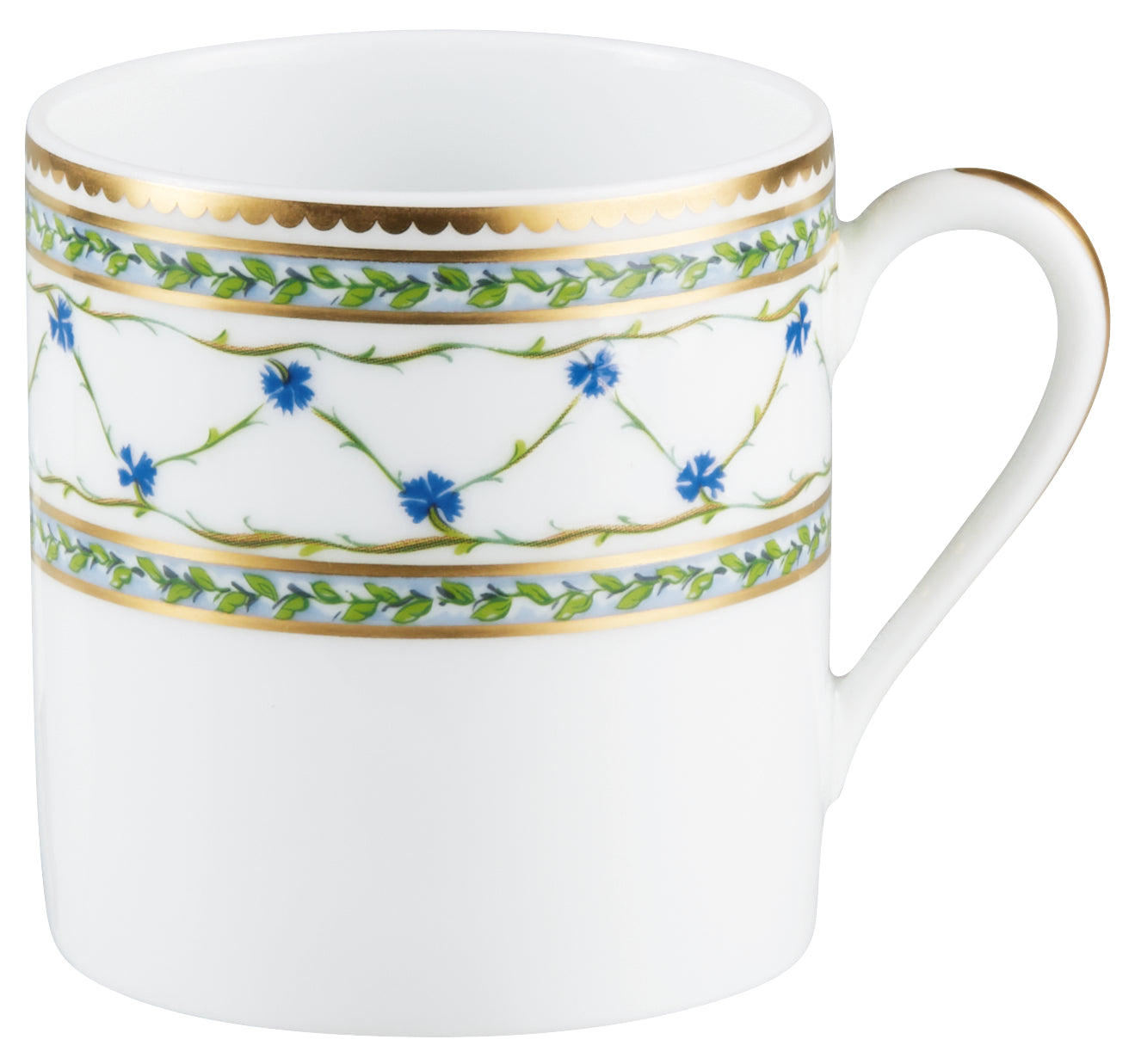 Coffee cup and saucer - Green/blue with gold rim | Allée Du Roy