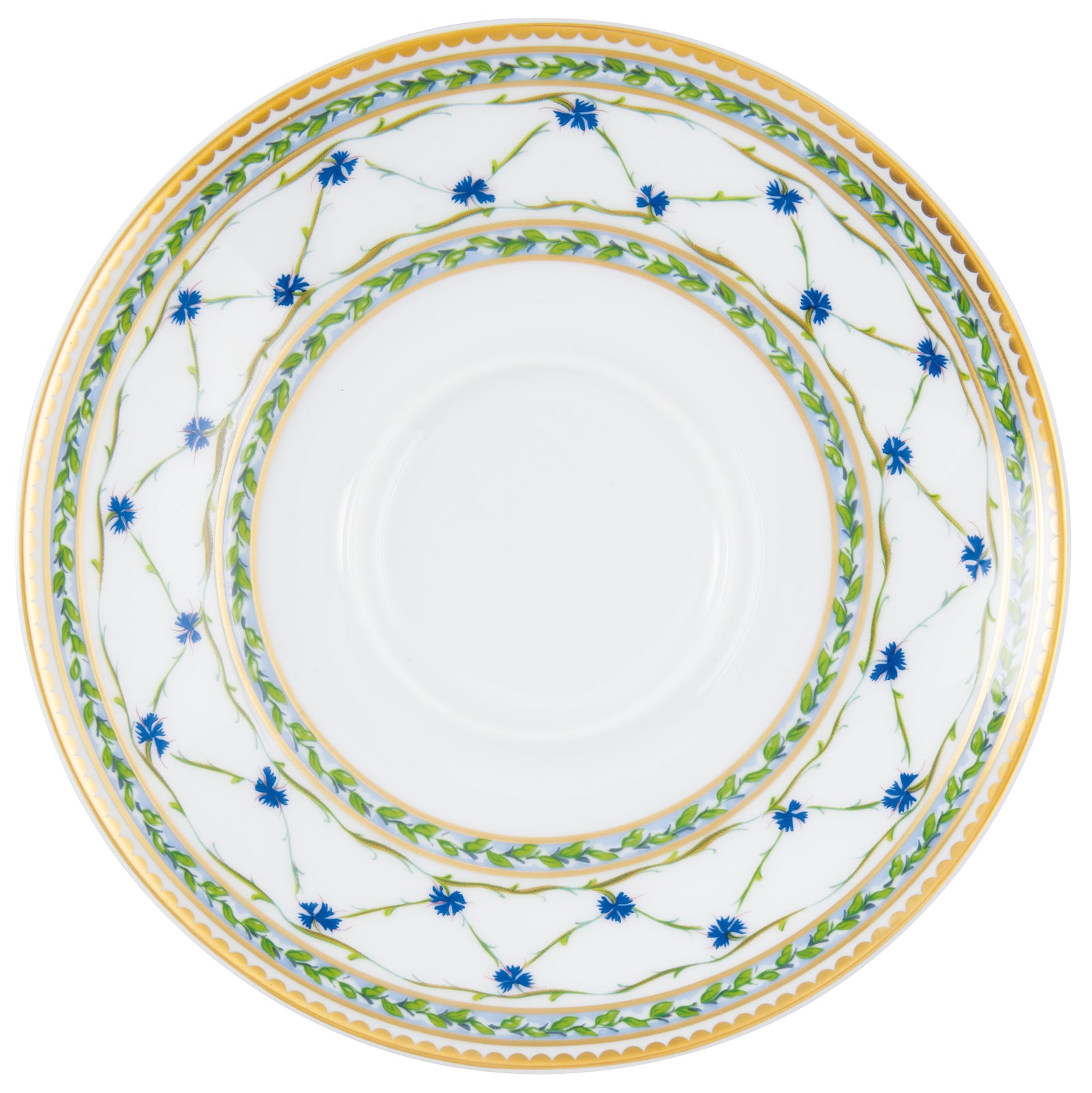 Tea cup extra and saucer - Green/blue with gold rim | Allée Du Roy