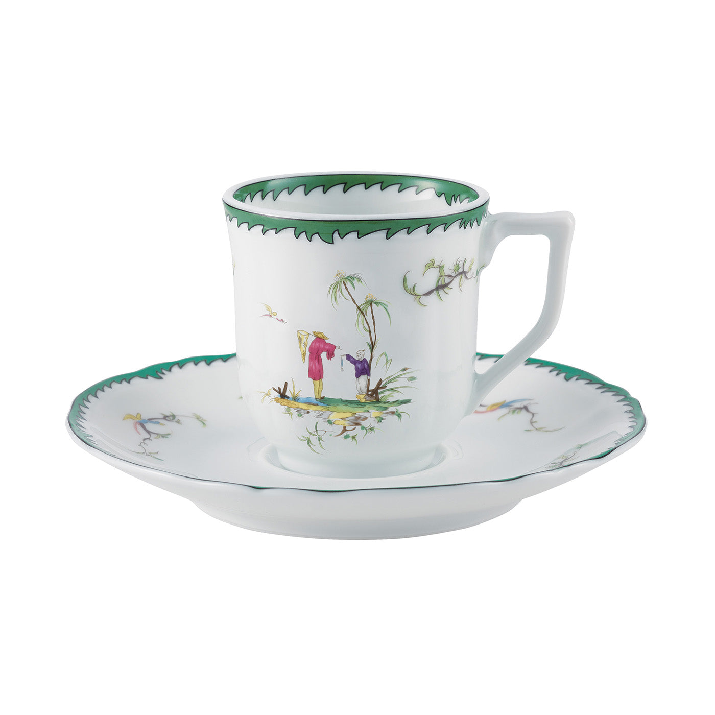 Coffee cup and saucer - Green/pink I | Longjiang