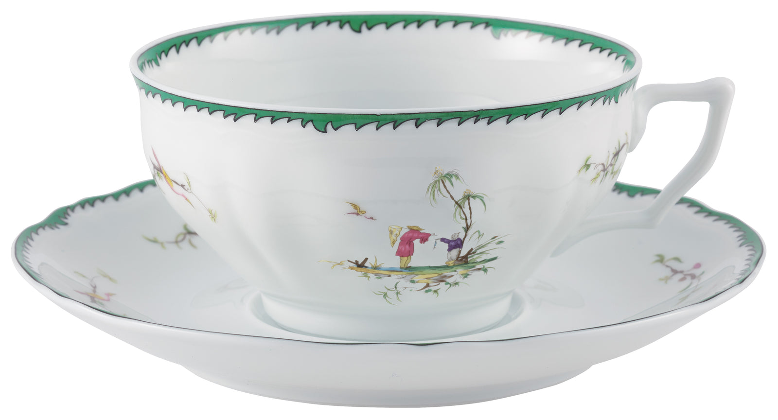 Tea / Breakfast cup and saucer - Green/pink I | Longjiang