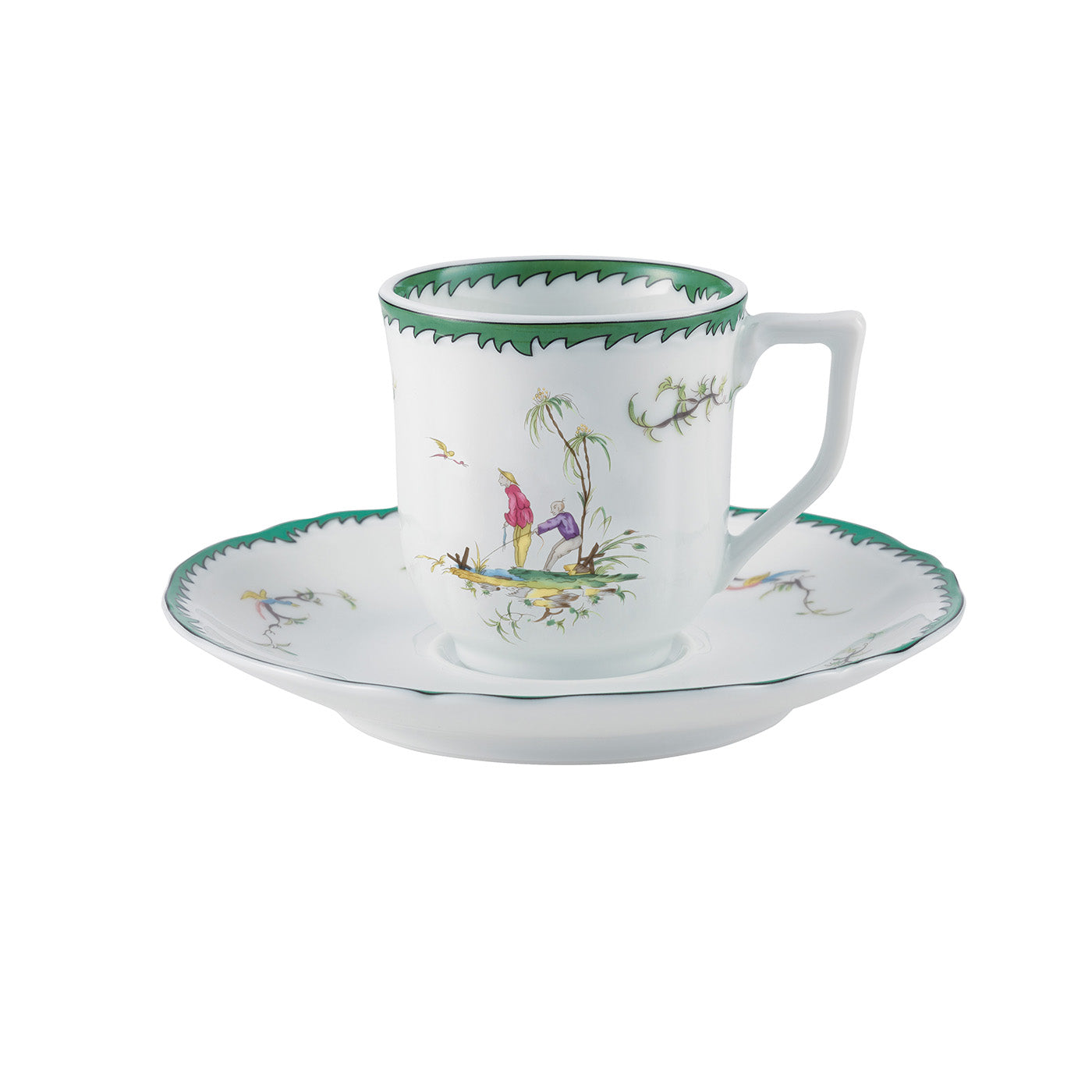 Coffee cup and saucer - Green/pink II | Longjiang