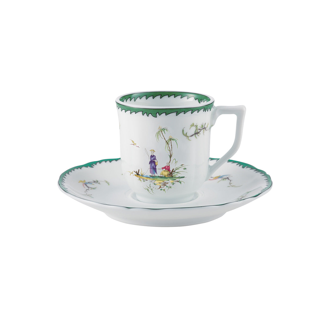 Coffee cup and saucer - Green/pink III | Longjiang