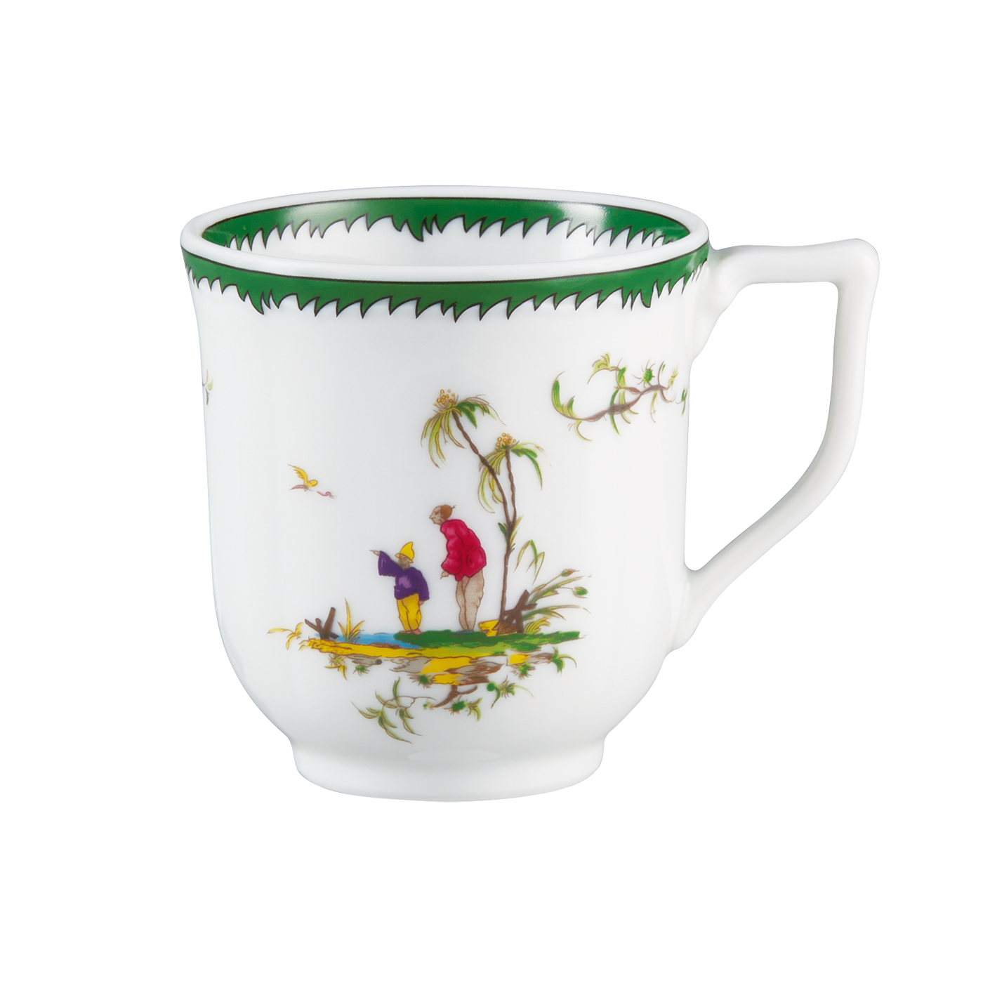 Coffee cup and saucer - Green/pink IV | Longjiang