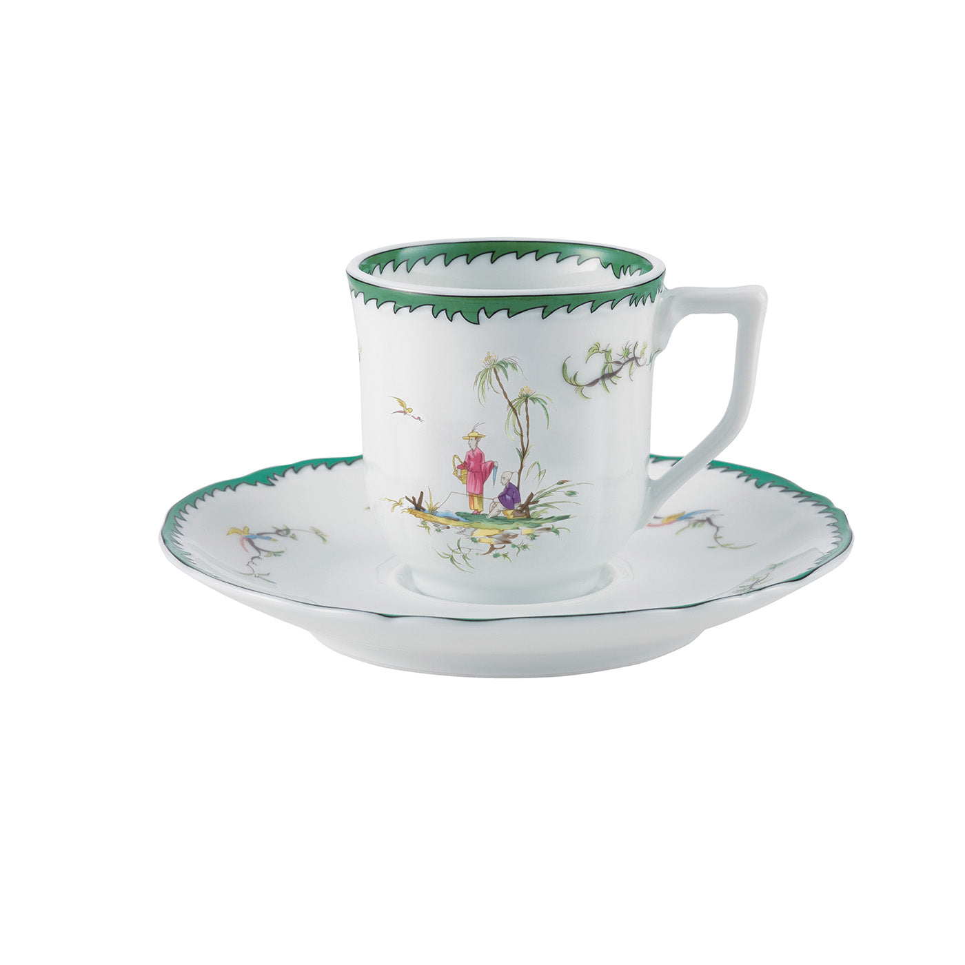 Coffee cup and saucer - Green/pink VI | Longjiang