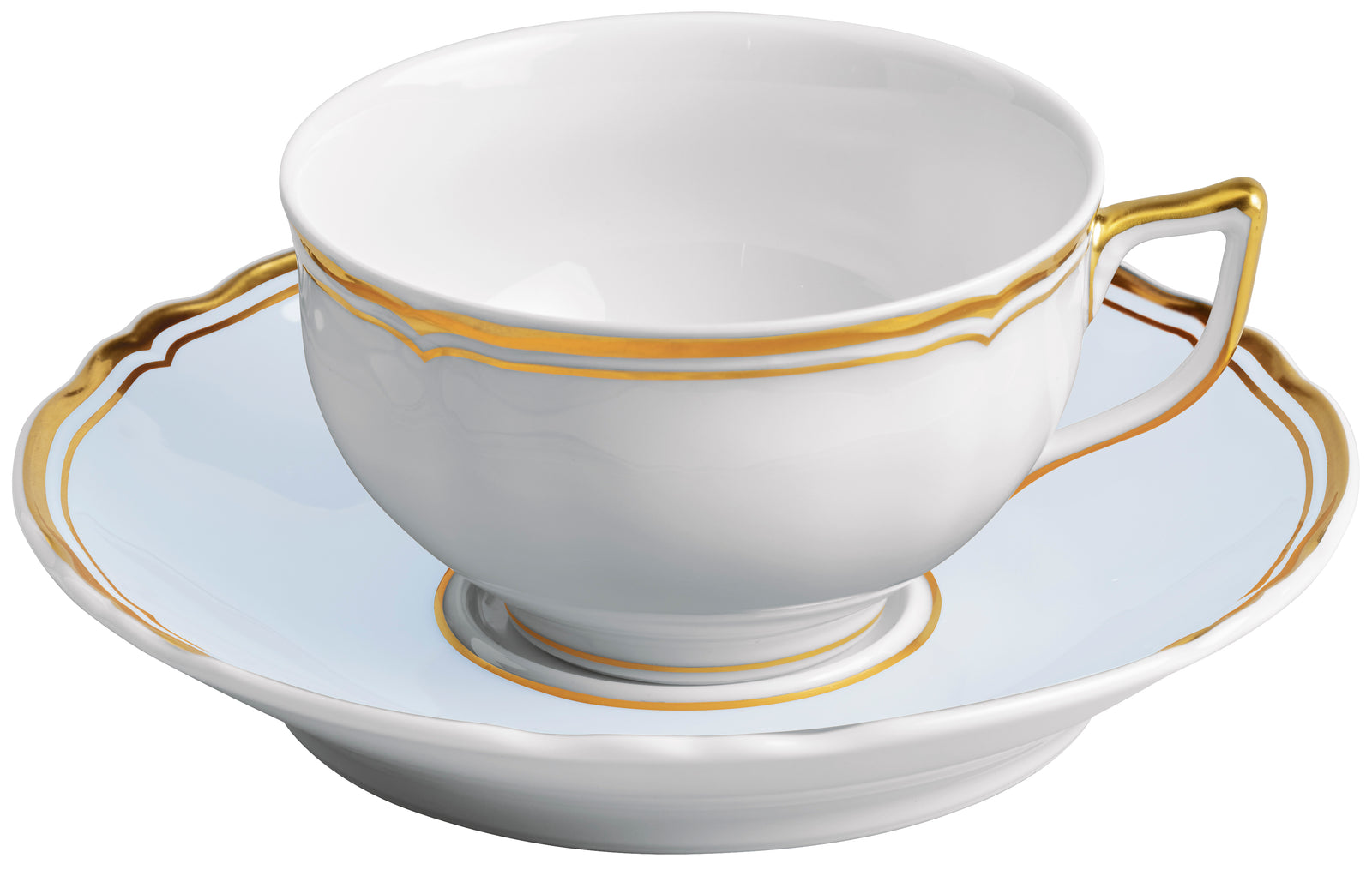 Tea cup extra and saucer - Blue with gold rim | Mazurka