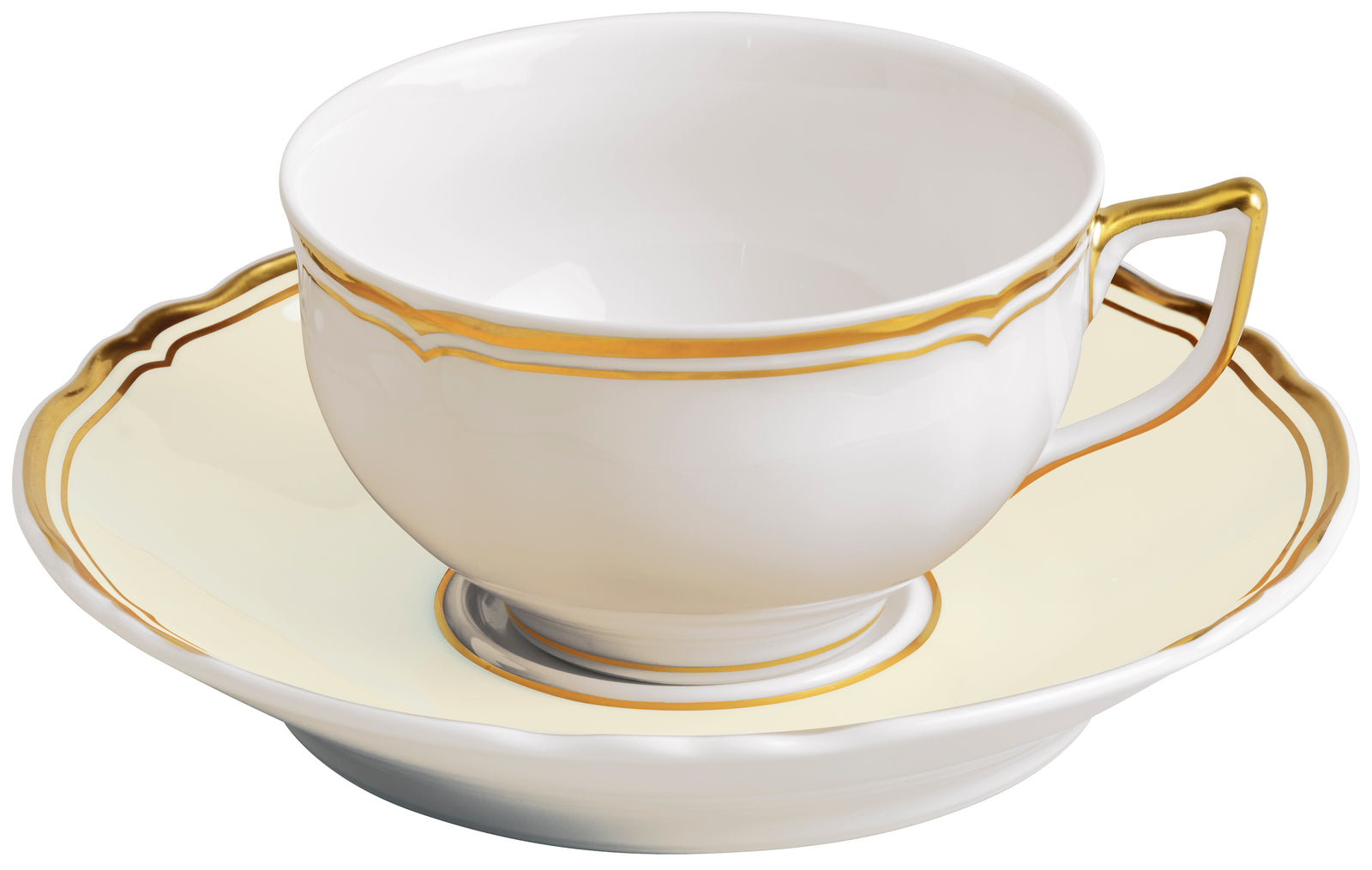 Tea cup extra and saucer - Ivory with gold rim | Mazurka