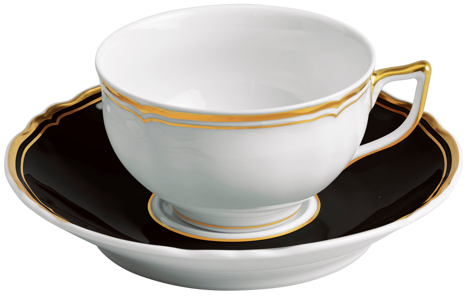 Tea cup extra and saucer - Black with gold rim | Mazurka
