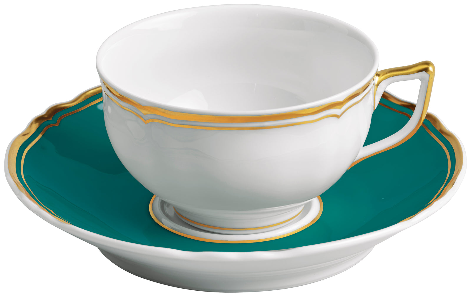 Tea cup extra and saucer - Turquoise with gold rim | Mazurka