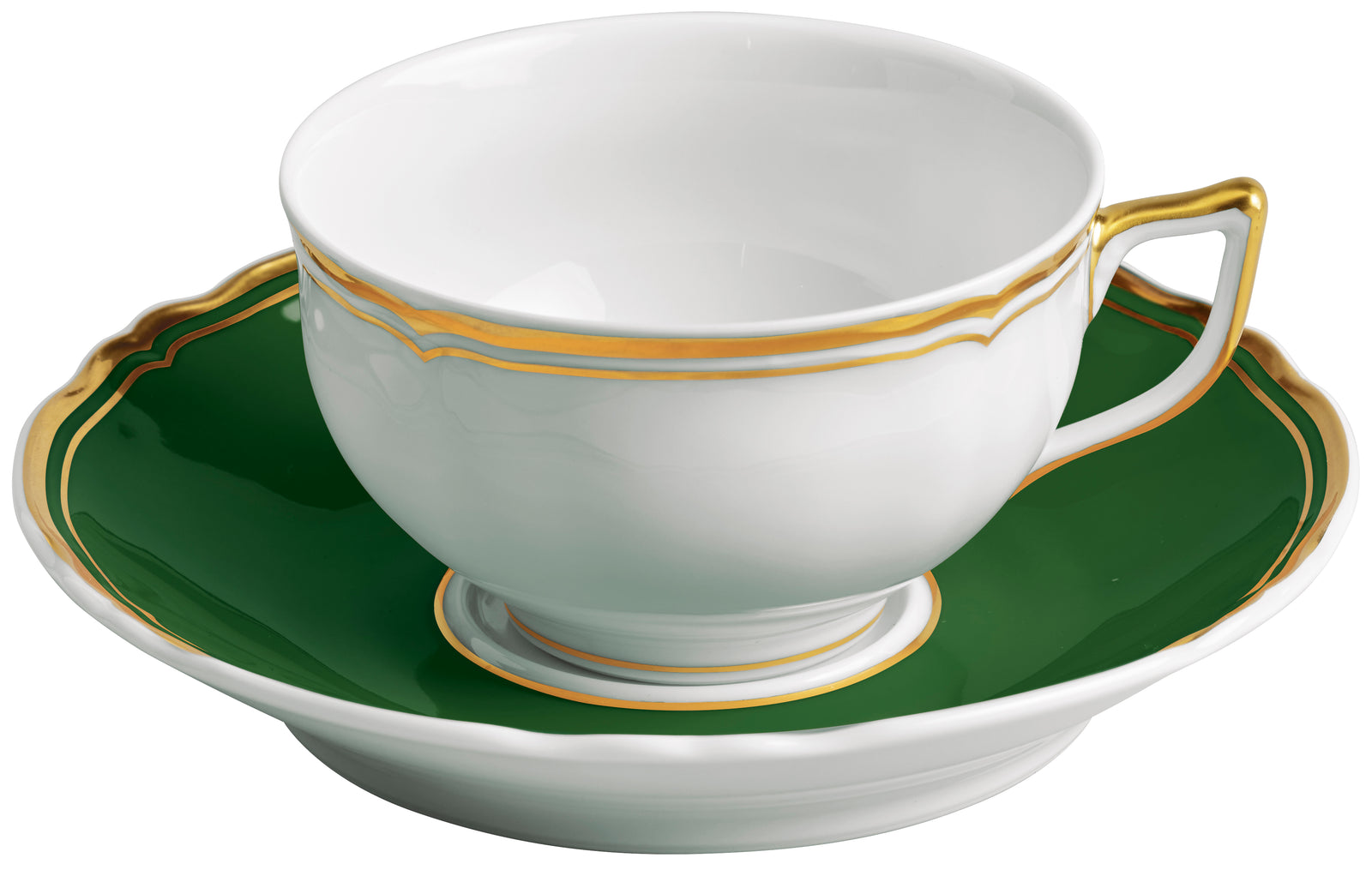 Tea cup extra and saucer - Green with gold rim | Mazurka