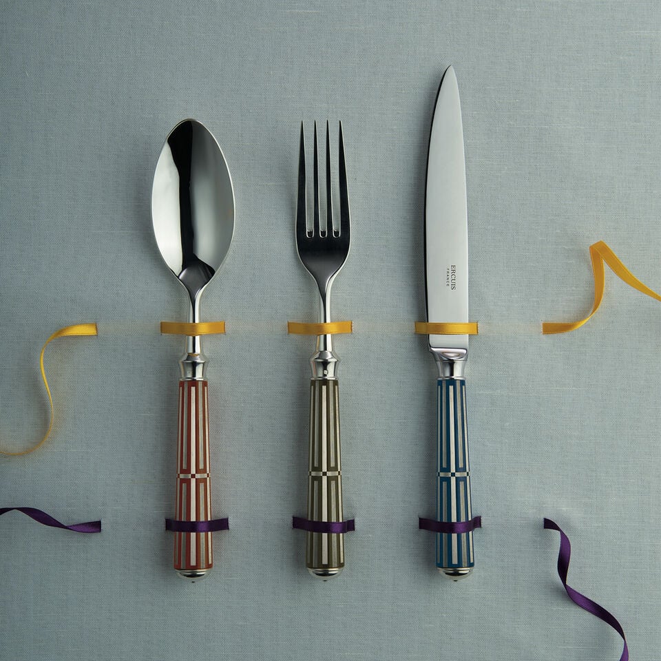 Fish Knife | Silver Plated / Enamel handle | Mahogany | Mosaïque