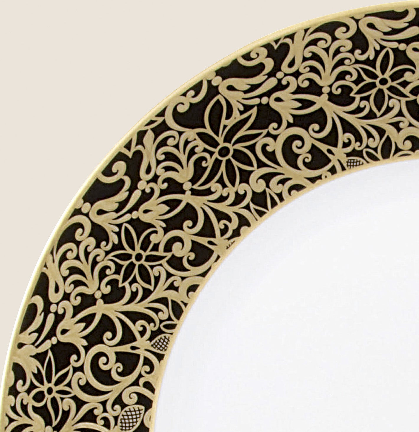 Rim plate flat 31 cm black with gold rim | Salamanque Or