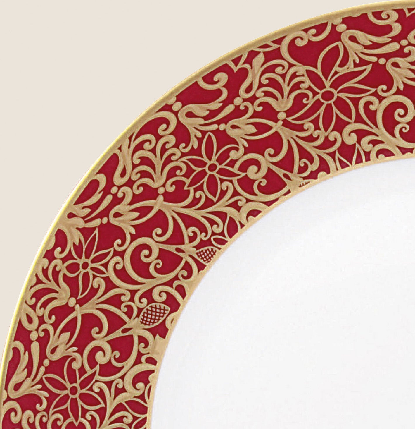 Rim plate flat 16 cm red with gold rim | Salamanque Or