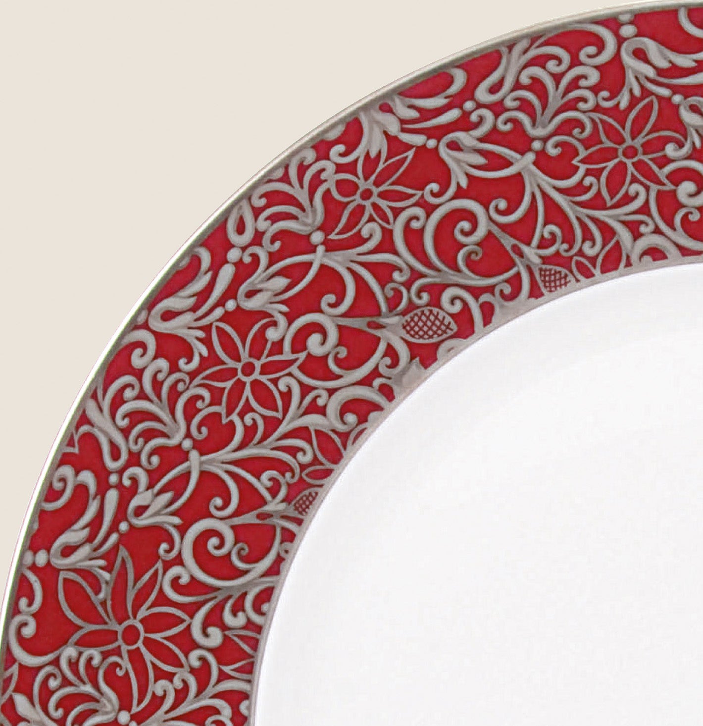 Rim plate deep 23 cm red with platine rim | Salamanque Platine