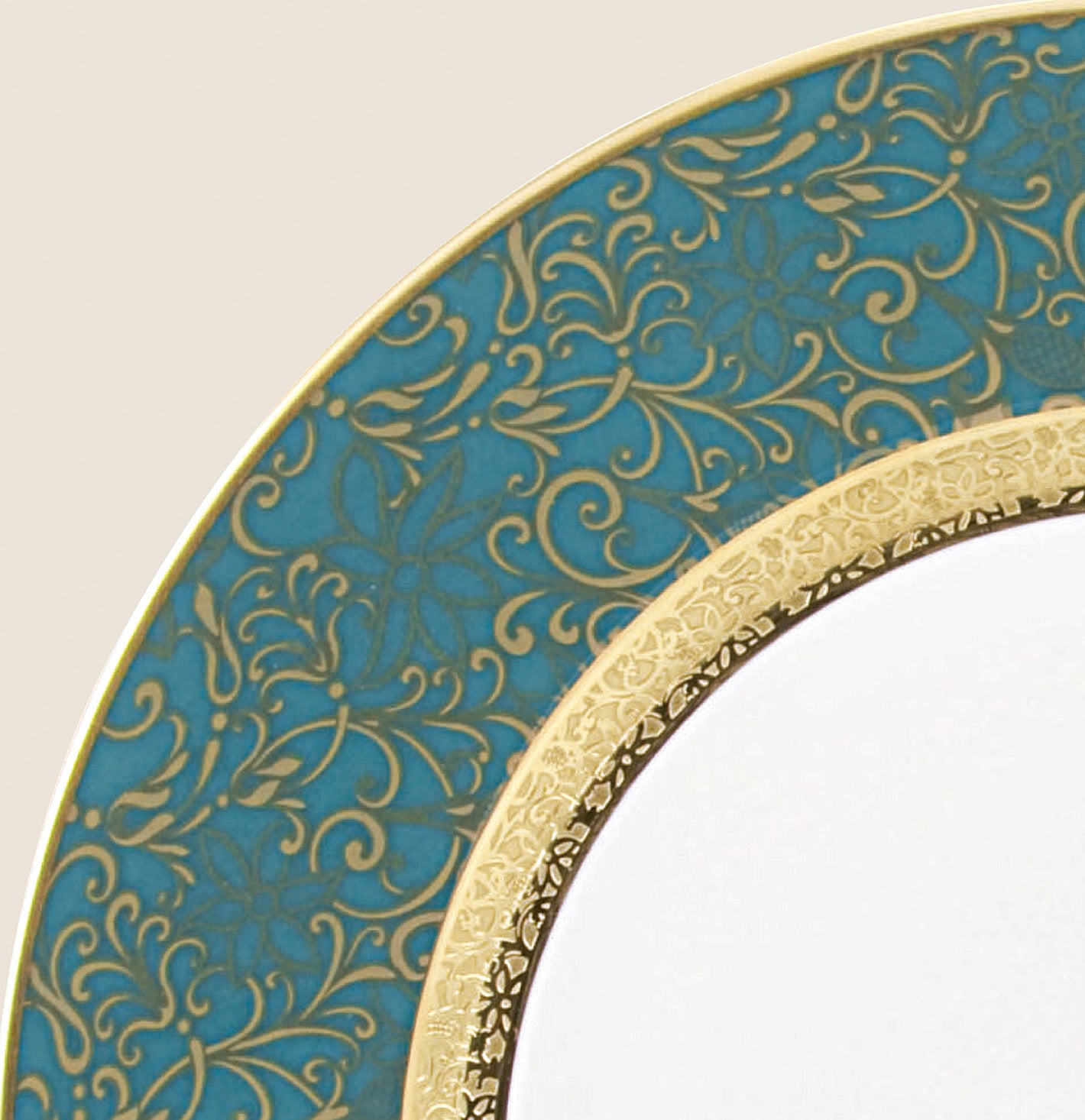 Rim plate flat 22 cm turquoise with gold rim | Tolède Or
