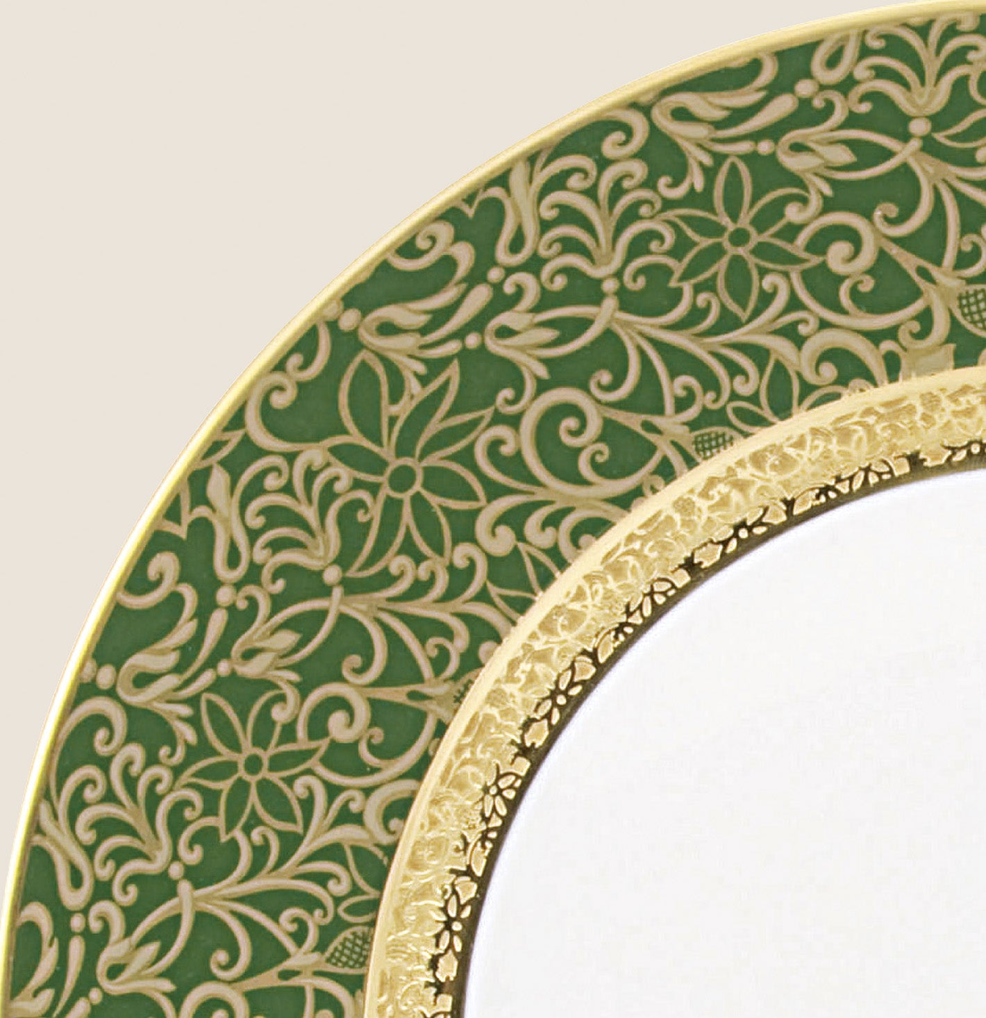 Rim plate deep 23 cm green with gold rim | Tolède Or