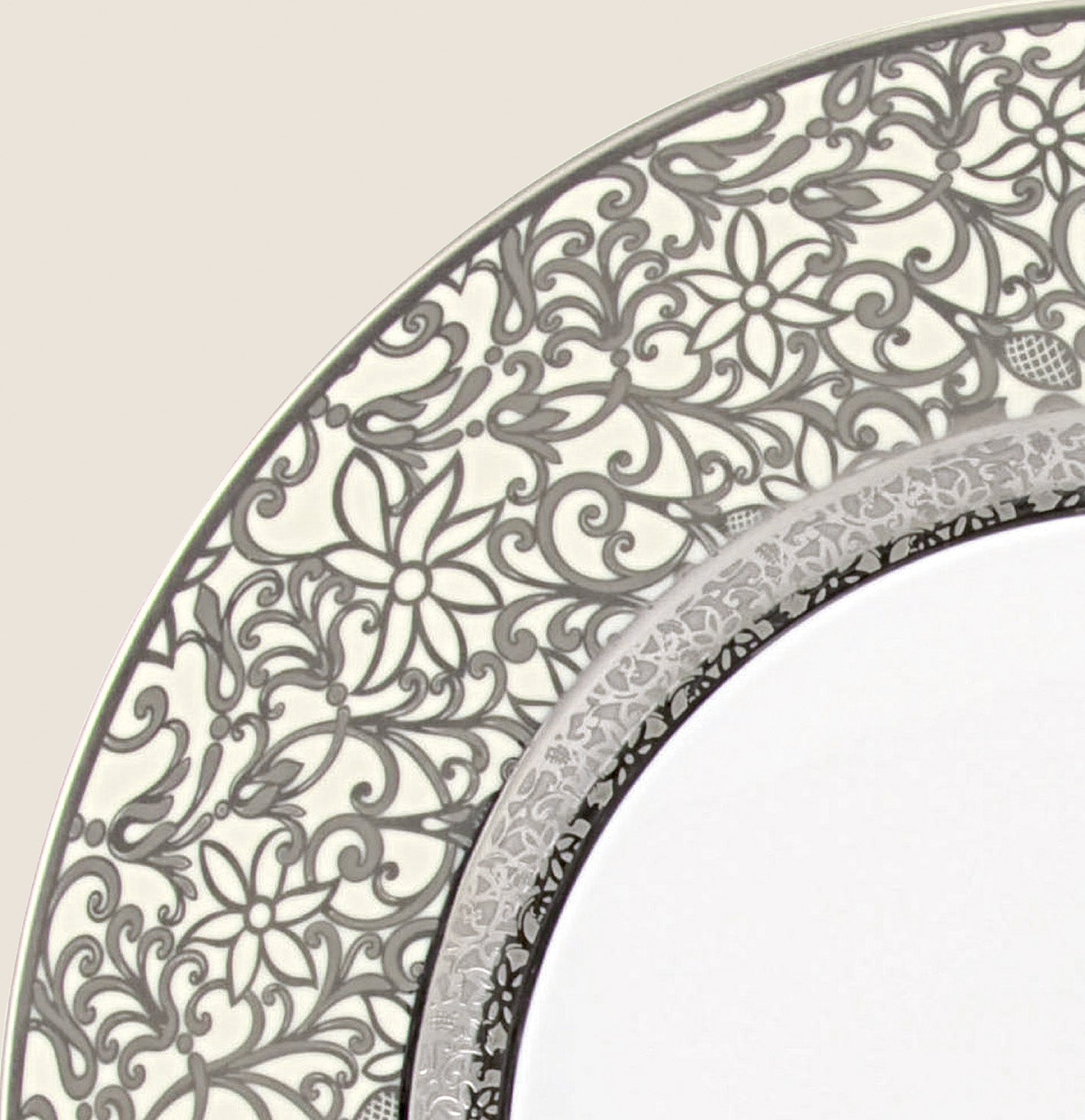 Rim plate flat 27 cm ivory with platine rim | Tolède Platine