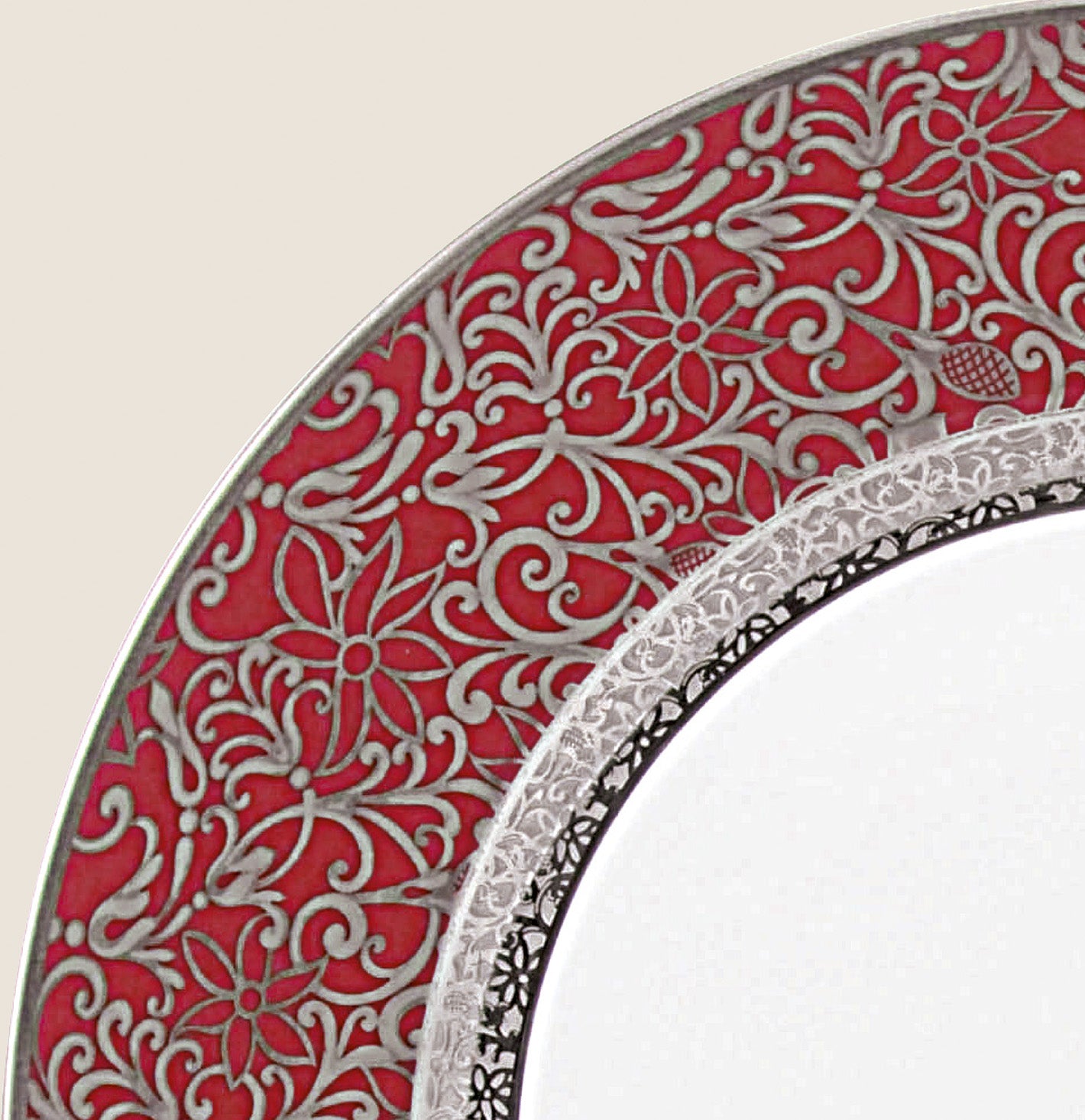 Rim plate flat 31 cm red with platine rim | Tolède Platine