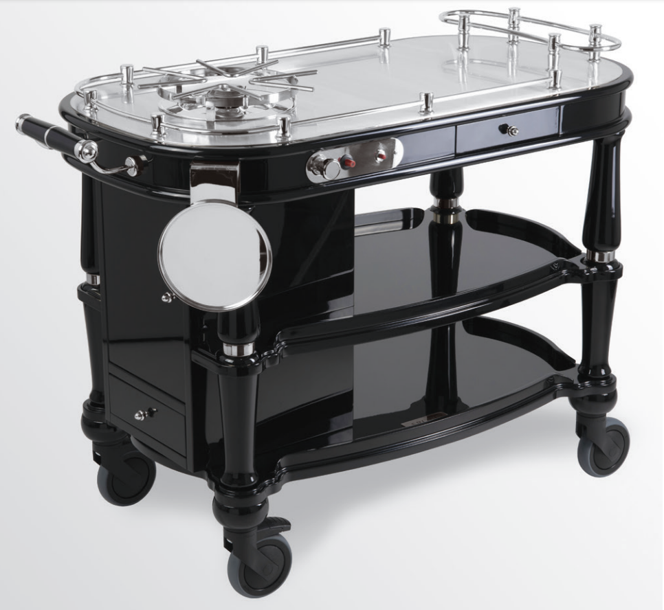 Flambé Trolley | Silver Plated | Black | Glossy  | Élégance Service