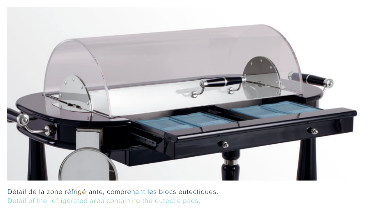 Refrigerated Cheese Pastry Trolley | Silver Plated | Black | Glossy  | Élégance Service