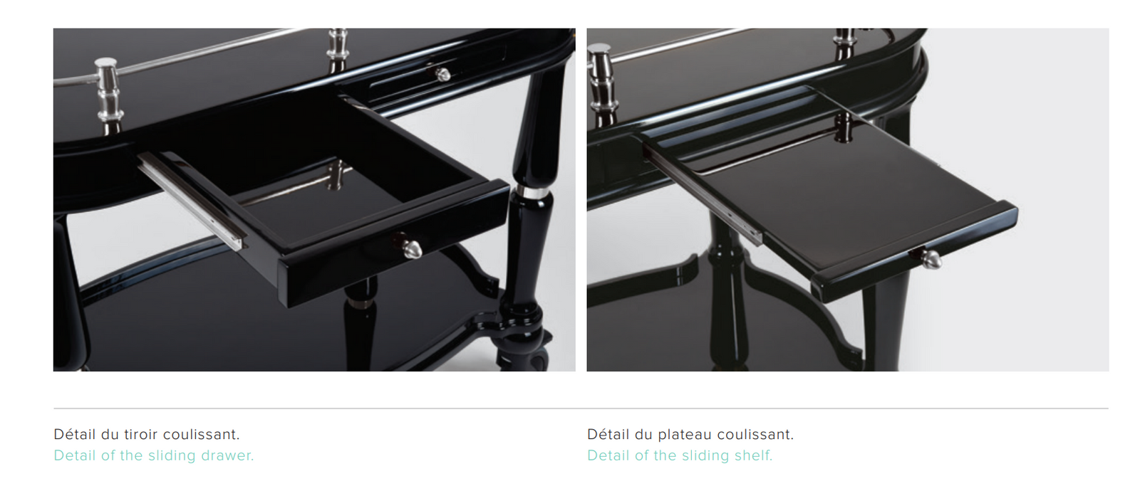 Service Trolley, Rectangular | Silver Plated | Black | Glossy  | Élégance Service