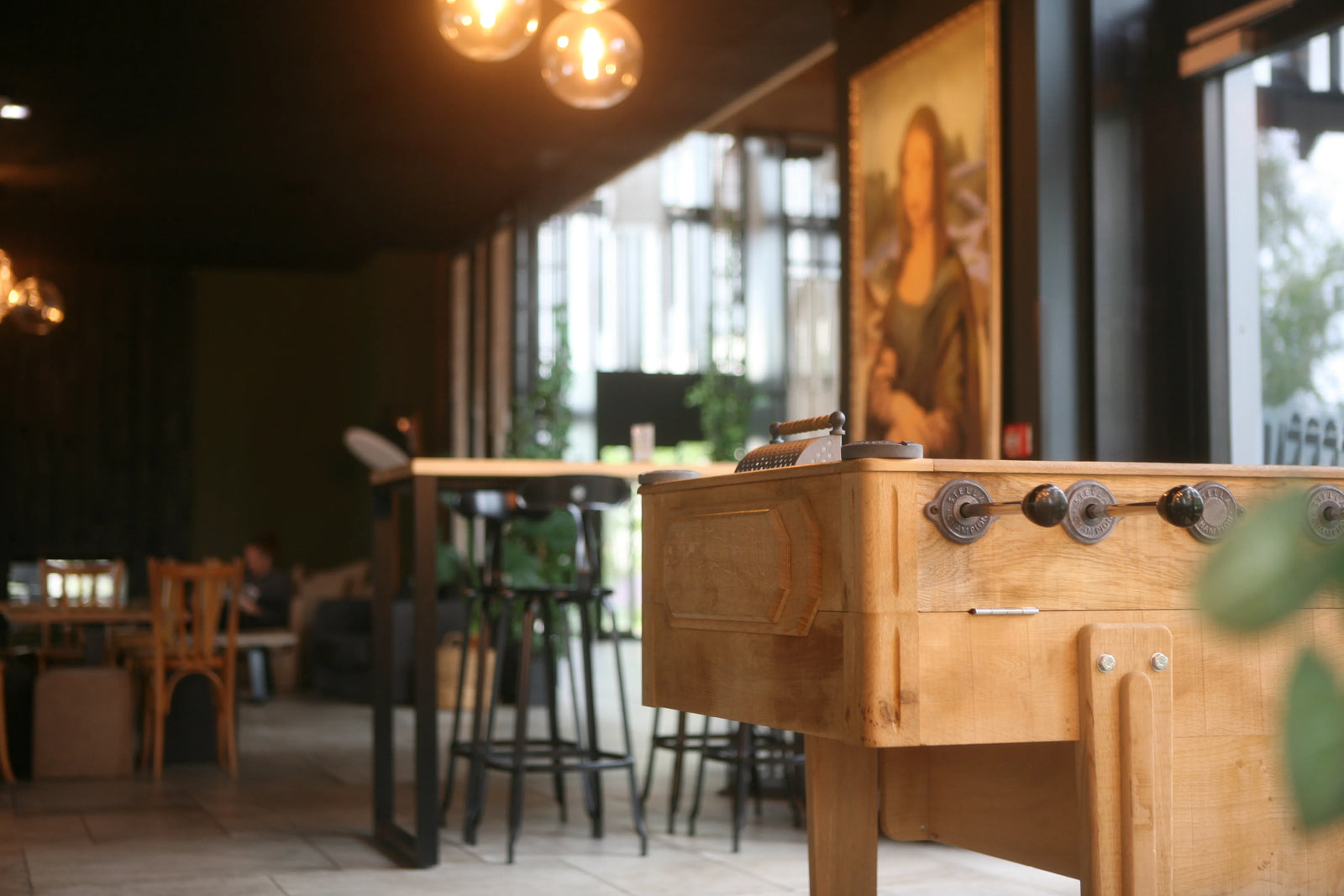 Close up Stella Retro foosball table in a pub setting
