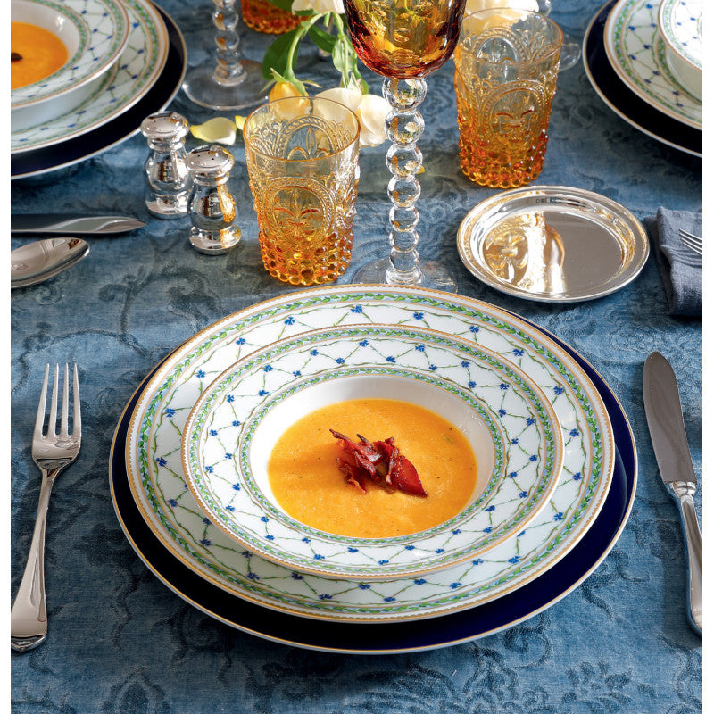 Flat cake serving plate 31 cm green/blue with gold rim | Allée Du Roy