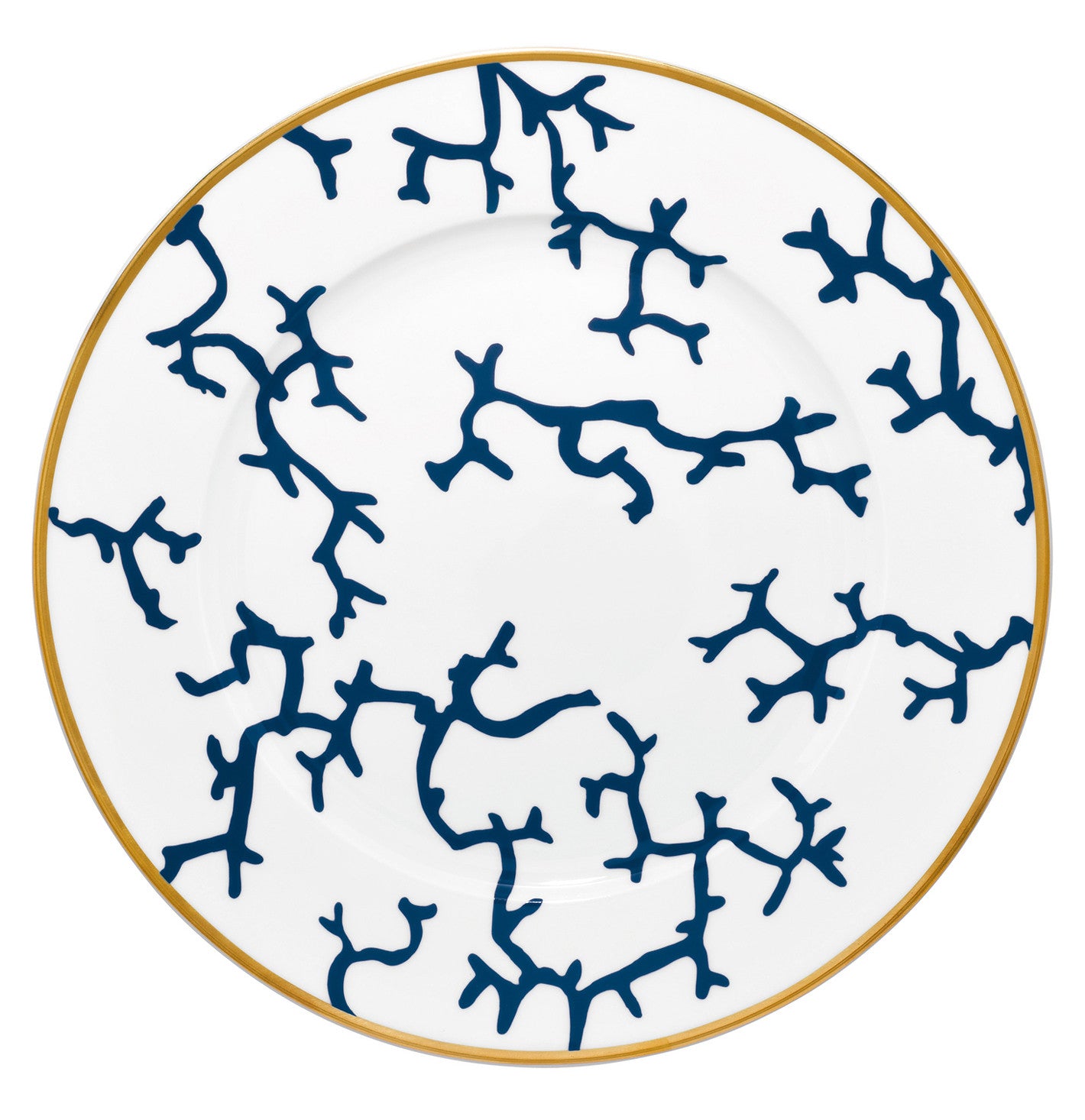 Rim plate flat 19.5 cm blue with gold rim I | Cristobal Marine