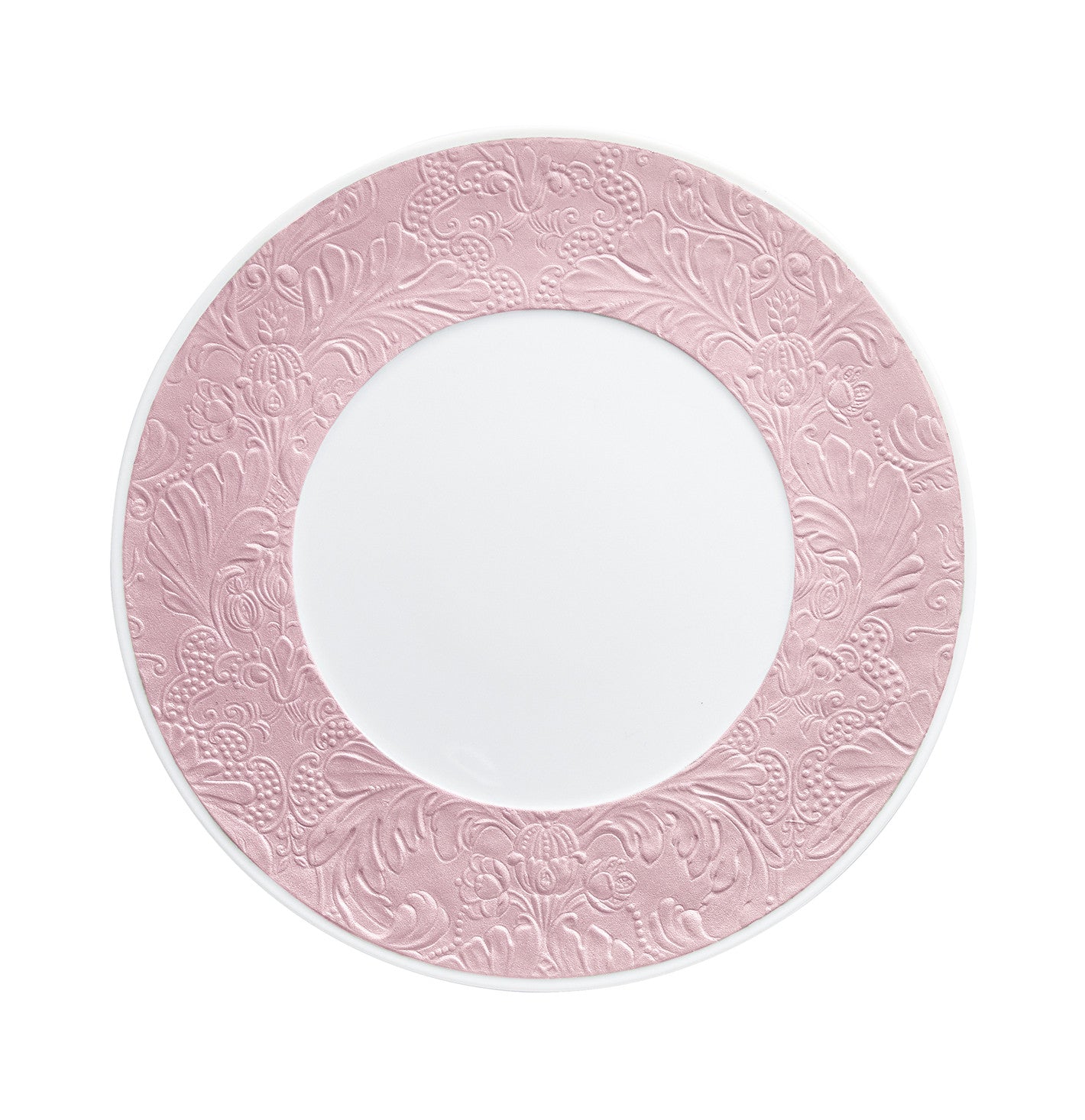 Coupe plate flat with engraved rim 27 cm pink | Italian Renaissance