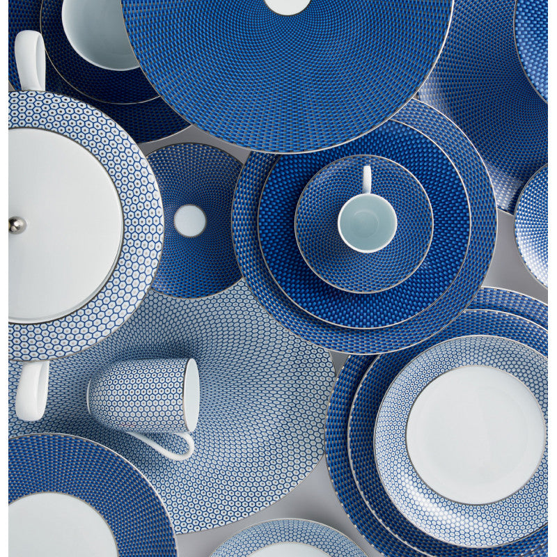 Rim plate deep 22 cm blue with platine rim | Trésor Bleu