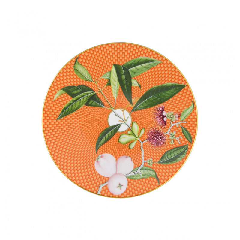Coupe plate flat 22 cm orange/geen with gold rim | Trésor Fleuri