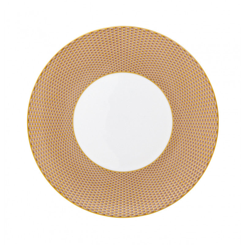 Coupe plate flat 27 cm brown with gold rim | Trésor