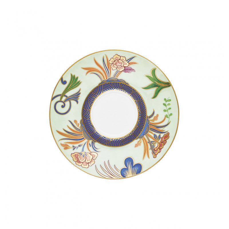 Tea / Breakfast or cream soup saucer 18 cm blue/pink with gold rim | Imari
