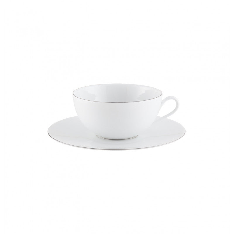 Tea / Breakfast cup and saucer 22 cm white with platine rim | Monceau Platine