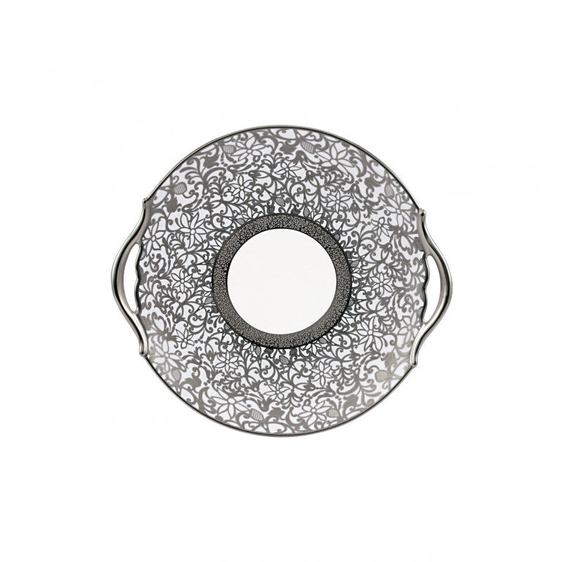 Cake dish with hands 25 cm white with platine rim | Tolède Platine