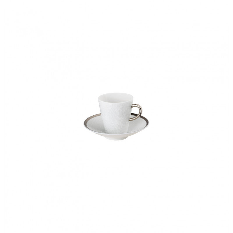 Coffee cup and saucer - White with platine rim | Minéral Filet Platine