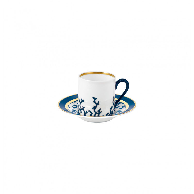 Coffee cup and saucer - Blue with gold rim | Cristobal Marine