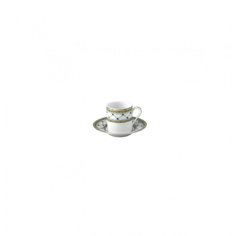 Coffee cup and saucer - Green/blue with gold rim | Allée Du Roy