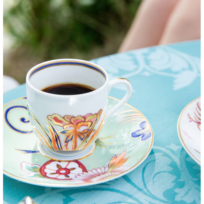 Coffee cup and saucer - Blue/pink with gold rim | Imari
