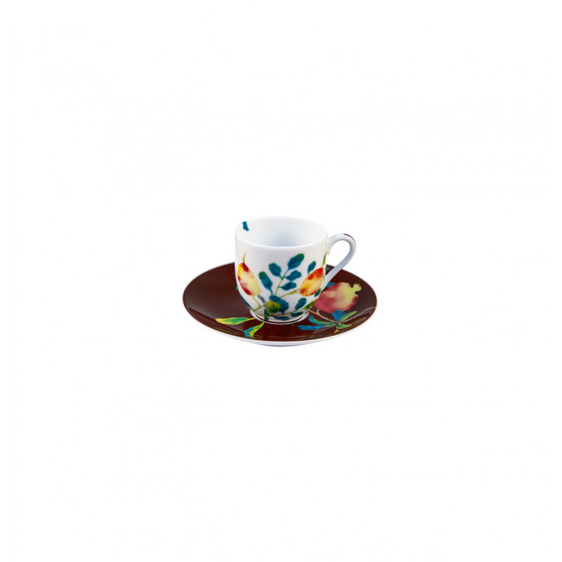 Coffee cup and saucer - Brown/green with gold rim | Harmonia