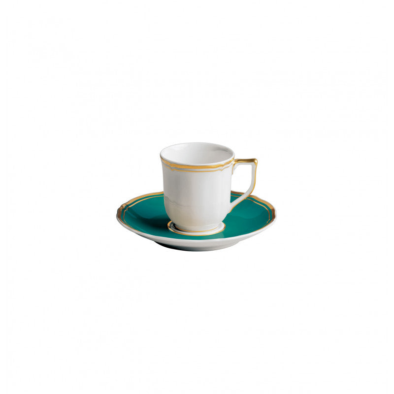 Coffee cup and saucer - Turquoise with gold rim | Mazurka