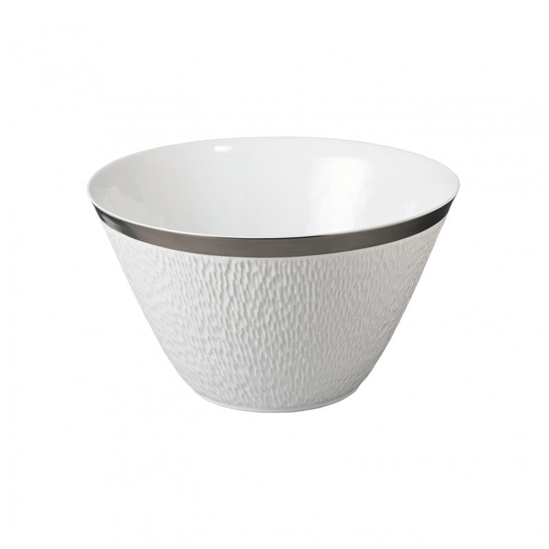 Conical salad bowl 28 cm white with platine rim | Minéral Filet Platine