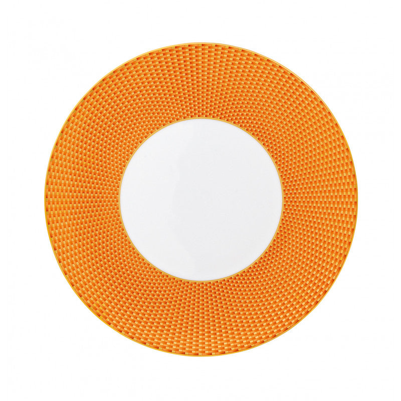 Coupe plate flat 27 cm orange with gold rim | Trésor