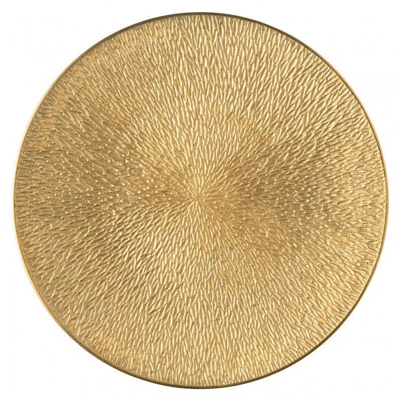 Coupe plate flat full engraving 32 cm yellow | Minéral Irisé