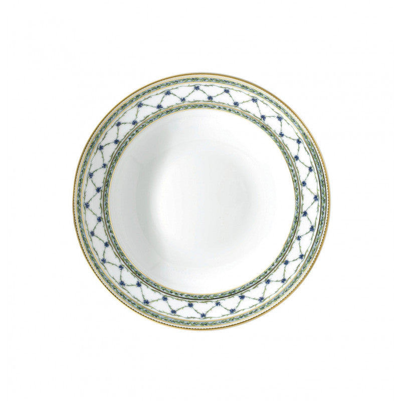 Deep chop plate 29.5 cm green/blue with gold rim | Allée Du Roy
