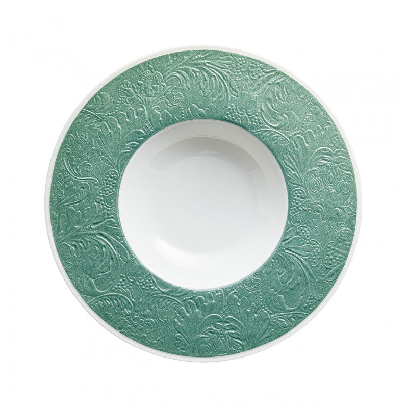 Rim plate deep with engraved rim 27 cm turquoise | Italian Renaissance