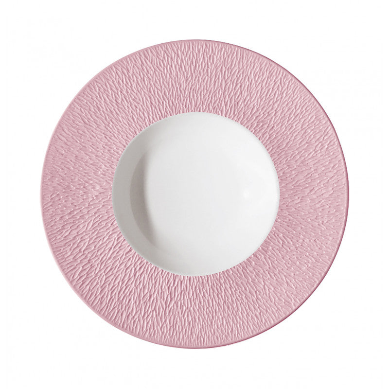 Rim plate deep with engraved rim 27 cm pink | Minéral Irisé