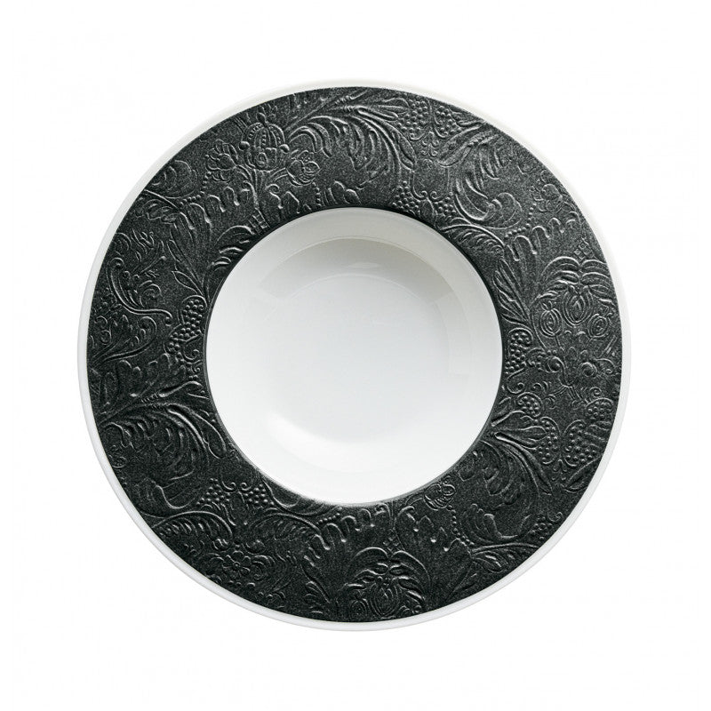 Rim plate deep with engraved rim 27 cm black | Italian Renaissance