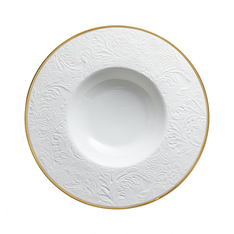 Rim plate deep with engraved rim 27 cm white with gold rim | Italian Renaissance