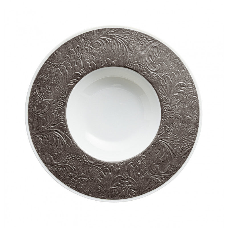 Rim plate deep with engraved rim 27 cm grey with gold rim | Italian Renaissance