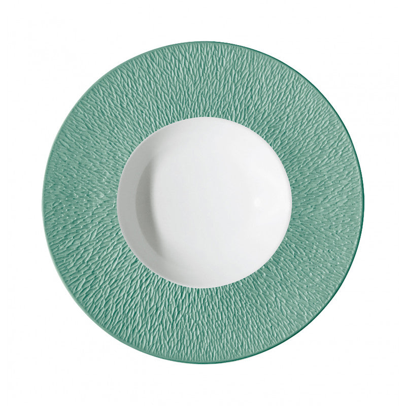 Rim plate deep with engraved rim 27 cm turquoise | Minéral Irisé